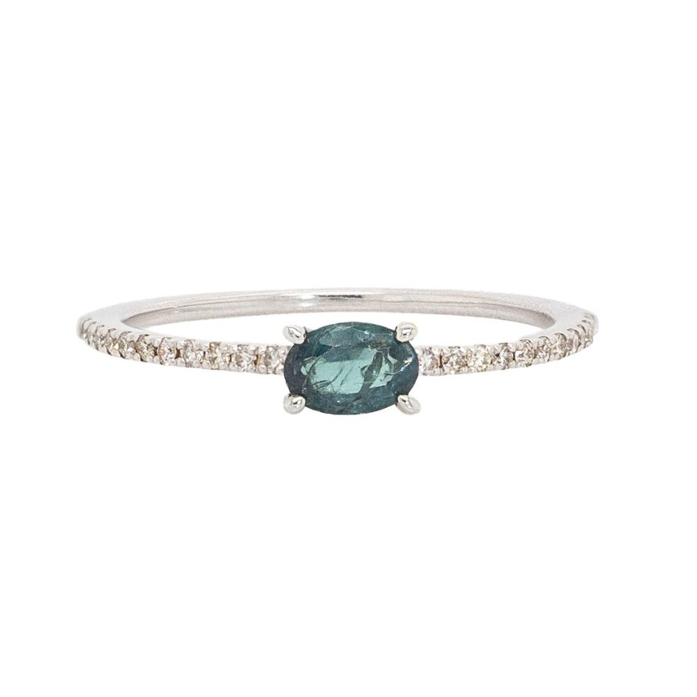 Natural Alexandrite Ring in Solid 14K White Gold with Diamond Accents